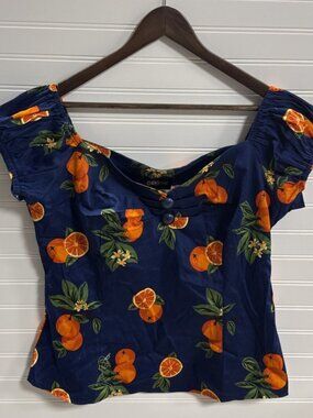 NWT Collectif Womens Rockabilly Pin-Up Dolores Oranges Top In Navy Size XXXL NWT